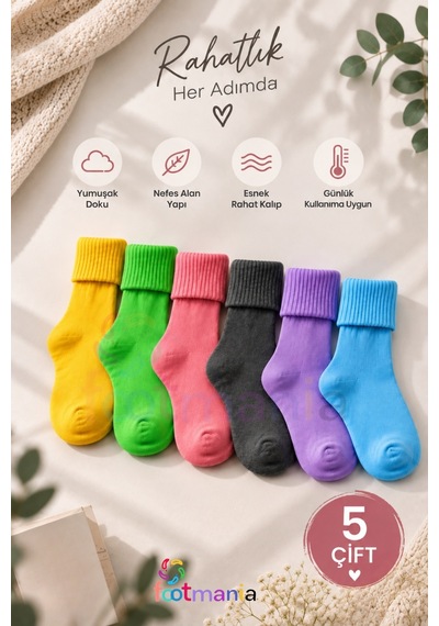 Footmania 5 Çift Kadın Fitilli Kıvrık Bambu Soket Çorap Seti Extra Rahat Çok Renkli Footmania 5 Çift Kadın Fitilli Kıvrık Bambu Soket Çorap Seti Extra Rahat Çok Renkli