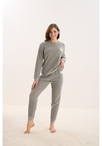 Sevim Kadın Uzun Kol Polar Gri Melanj Pijama Takım C1t5n1o61 001