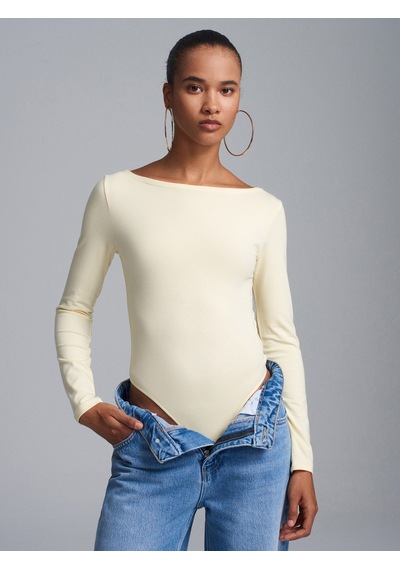 Dilvin 32549 Kayık Yaka Bodysuit-açık Sarı Açık Sarı