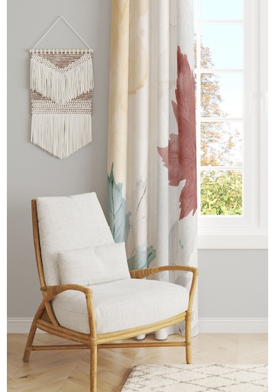 Autumn Leaves Desenli Süet Oturma Odası Salon Fon Perde Baskılı Ekstrafor Büzgü Tek Kanat Prd-1060 Çok Renkli