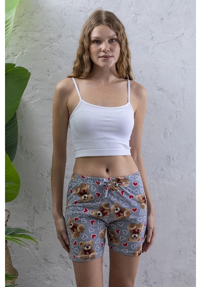 Giysa Kadın Beli Lastikli Desenli Şort Pijama Altı Gri - 2027 Gri