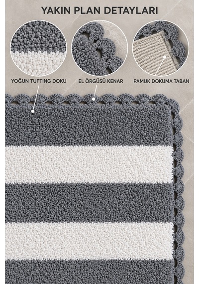 Alanur Bodrum Tufting Cotton Pamuklu El Işi Örgülü Paspas 112 80 X 135 Cm Beyaz - Gri