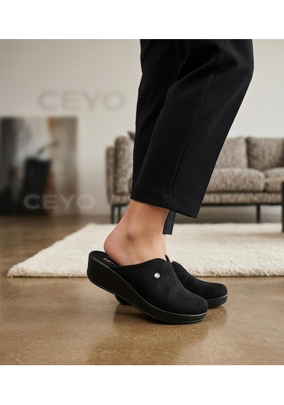 Ceyo 9932-39 Kadın Ortopedik Önü Kapalı Kışlık Terlik Siyah