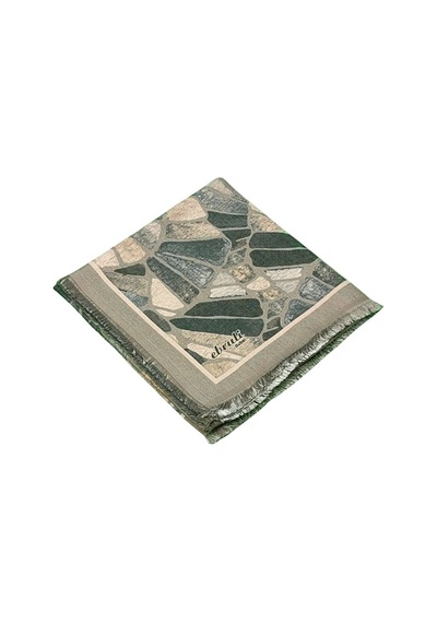 Mim Eşarp Ebruli Kışlık Desenli Eşarp 95x95 Cm Bej - Yeşil