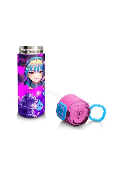 Coral High Kidsmor Pembe Anime Kedi Desenli Pipetli Ve Direkt İçim Çelik Termos 500 Ml 31954 Pembe
