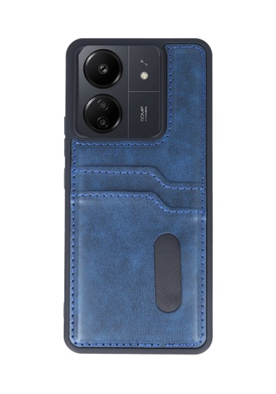 Xiaomi Poco C65 Uyumlu Deri Kartvizitli Kartlıklı Premium Telefon Kılıfı Kapak Lacivert