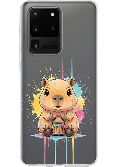Samsung Galaxy S20 Ultra İle Uyumlu Splash Kapibara Tasarımlı Şeffaf Silikon Kılıf Şeffaf