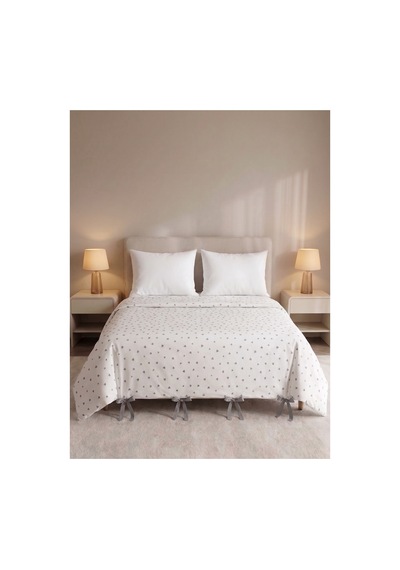 %100 Pamuk Gri Kalpli 4 Bağcıklı Yorgan Kılıfı 220x200 Cm Çift Kişilik Kalp Desenli Nevresim Gri - 927992216 Gri