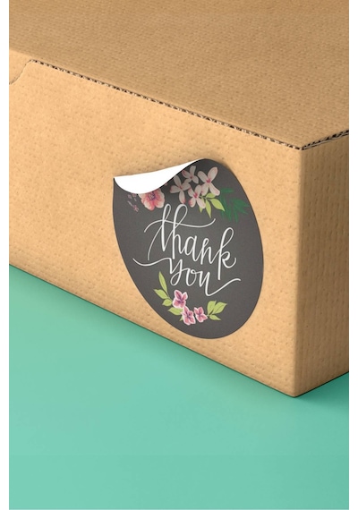 90 Adet Thank You Teşekkür Etiketi Siyah Çiçekli 3x3cm St2035 Çok Renkli