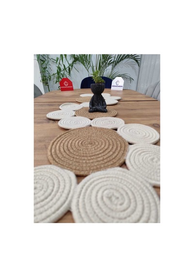 Jüt, Hasır, Dekoratif Masa Örtüsü,papatya Model Runner 40x110 Cm, Sehpa Örtüsü, Bohem Tarzı Hasır Krem Hasır Krem