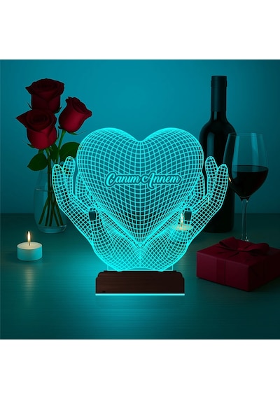 Luvivia Kalp Sevgiliye Hediye Kişiye Özel 3d Lamba - Masa Gece Lambası V5