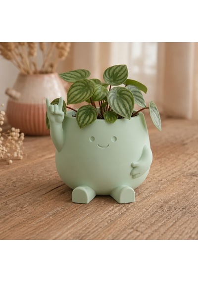 3d Baskı Smiley Face Planter - Gülümseyen Karakterli Saksı-mint