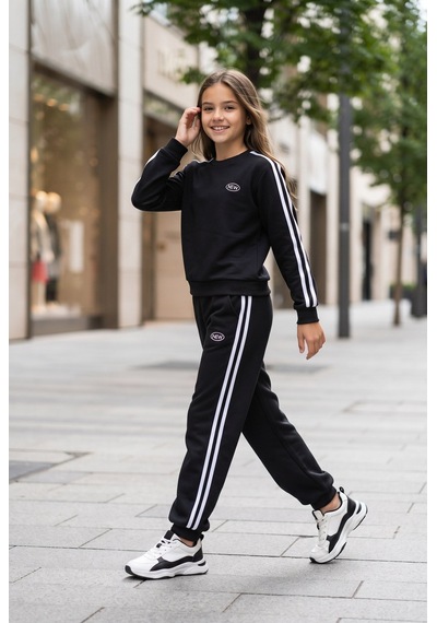 New Kids Kız Çocuk Takım Uzun Kol 3 İp Şrd New Baskı Kollar Şeritli Paça Detaylı Takım Syh-91278 Siyah