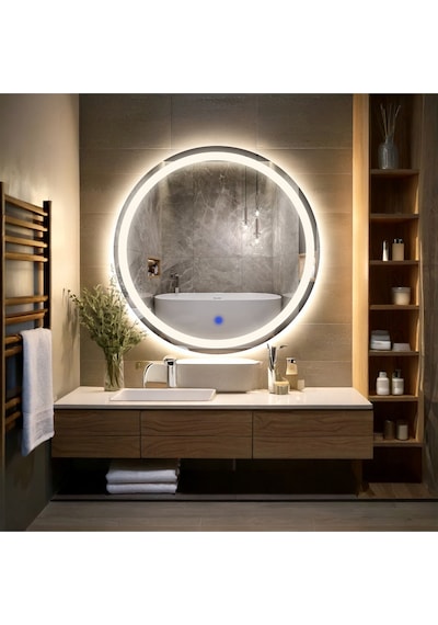 Aura Günışığı Led'li Kumlamalı Lavabo & Banyo Aynası Dokunmatik Sensörlü 60 X 60 Gün Işığı