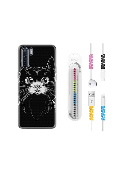 Oppo A91 Kılıf Kablo Koruyuculu Komik Kedi 1863