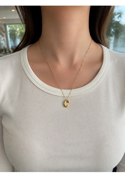 Gold Renk C Harfi Uçlu Minimal Kadın Kolye 40 45 Cm Renkli