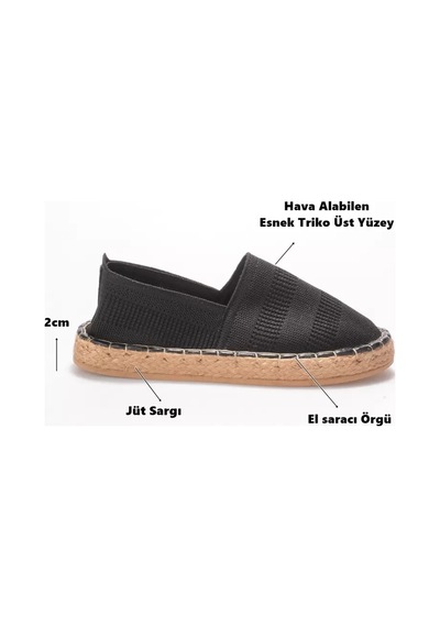 Roof Atelier Kadın Siyah Triko Jüt Sargı Espadril Ayakkabı - Rosly