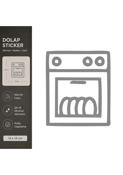 Bulaşık Makinesi Mat Gri Dekoratif Folyo Sticker 14x14 Cm