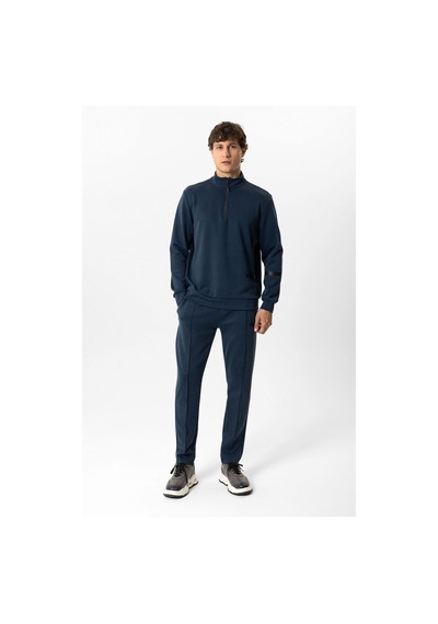 Backandbond Lacivert Regular Fit Dik Yaka Yarım Fermuarlı Sweatshirt