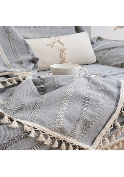 Dnc Home Tekstil Jakarlı Keten Gri Koltuk Örtüsü 170 X 220 Antrasit - Gri