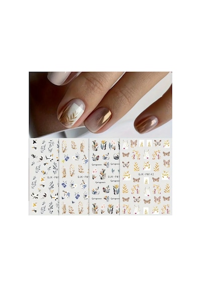 Nailist Floral Çiçekli Seri - Altın Yaldızlı Yapışkan Tırnak Sticker Nail Art Tırnak Dövmesi 59103475