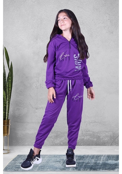 Fyk Kids Love Cıty Fermuarlı Kız Eşofman Takımı Mor