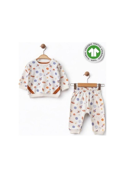 Zekids Erkek Bebek Uzay Desenli Organik Eşofman Takım-15485 renkli