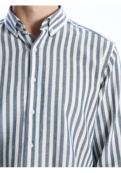 Lcw Vision Lacivert Regular Fit Uzun Kollu Çizgili Poplin Erkek Gömlek