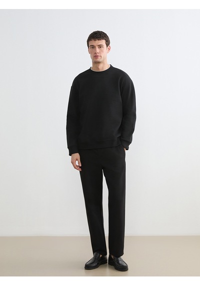 Lcw Vision Siyah Bisiklet Yaka Erkek Kalın Sweatshirt