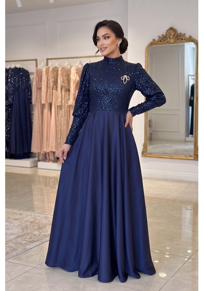 Dorne Moda Üstü Pul Paletli Altı Saten Kloş Detaylı Mezuniyet Ve Nişan Abiye Elbise Lacivert Lacivert Dorne Moda Üstü Pul Paletli Altı Saten Kloş Detaylı Mezuniyet Ve Nişan Abiye Elbise Lacivert Lacivert