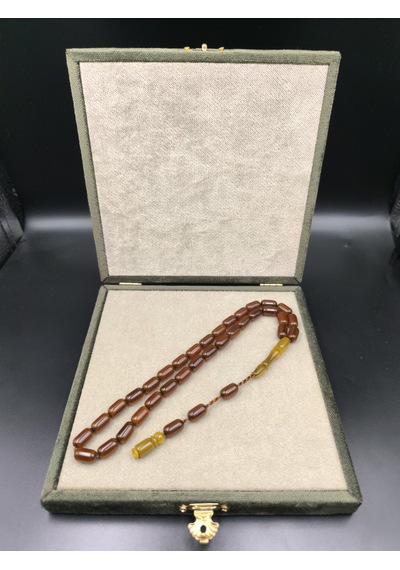 Osmanlı Benzetme Sıkma Kehribar Tesbih Tütün Kehribarı, 12x7 Mm Gümüş