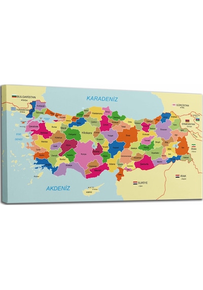 Doğaltercih Türkiye Haritası Kanvas Tablo Sınır Komşulu Eğitici ve Öğretici Dekoratif Tablo 3092