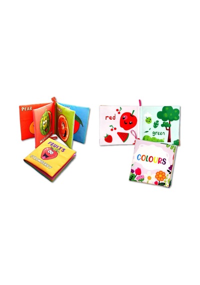 2 Kitap Tox İngilizce Meyveler Ve Renkler Kumaş Sessiz Kitap E126 E129 - Bez Kitap , Eğitici Oyuncak