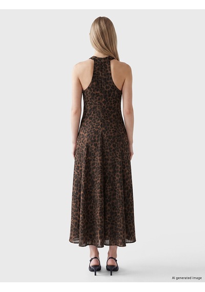 Lcw Vision Kahverengi Halter Yaka Leopar Desenli A Kesim Elbise