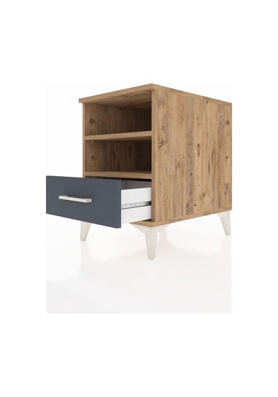 Kronos Komodin 2 Raflı Tek Çekmeceli 44x59x64 Çam-antrasit Atlas Çam