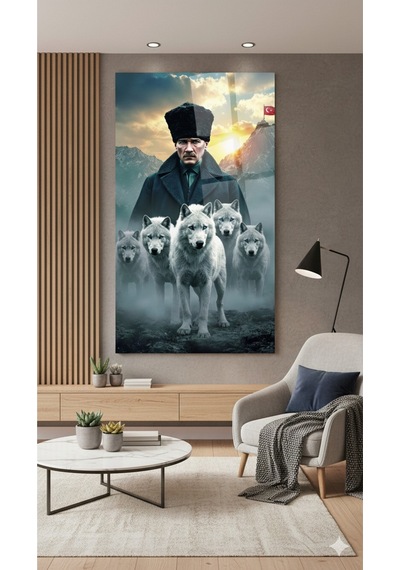 Türk Bayrağı Atatürk Ve Bozkurtlar Tablo Milli Duruş Dekoratif Poster