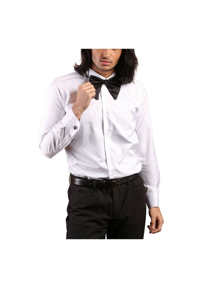Dicotto Beyaz Gizli Pat Damatlık Ata Yaka Kol Düğmeli Slim Fit Smokin Gömlek - 001 001
