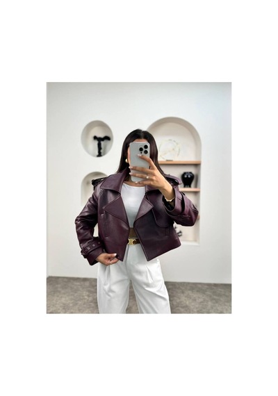 Ihlamurlar Tekstil Kadın Premium Trend Luxury Bordo Suni Deri Tasarım Biker Ceket Bordo Bordo Ihlamurlar Tekstil Kadın Premium Trend Luxury Bordo Suni Deri Tasarım Biker Ceket Bordo Bordo