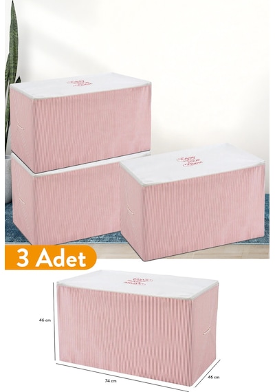 Serstil 3 Adet - Büyük Boy Pembe Çizgili Hurç - 74 X 46 X 46 Cm