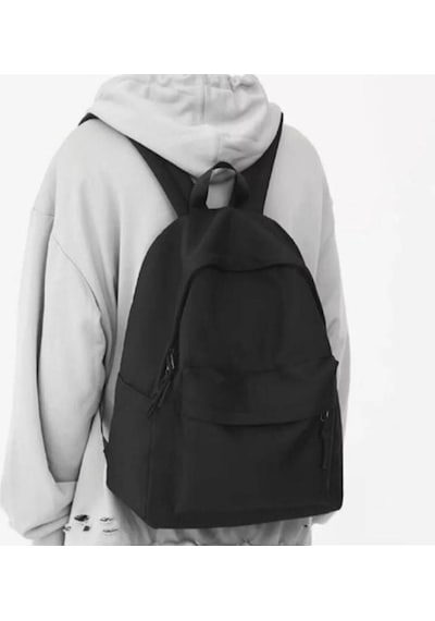 Siyah Reklamsız Düz Siyah Unisex Laptop Okul Kurs Kamp Seyehat Gezi Günlük Kullanım Sırt Çantası Siyah