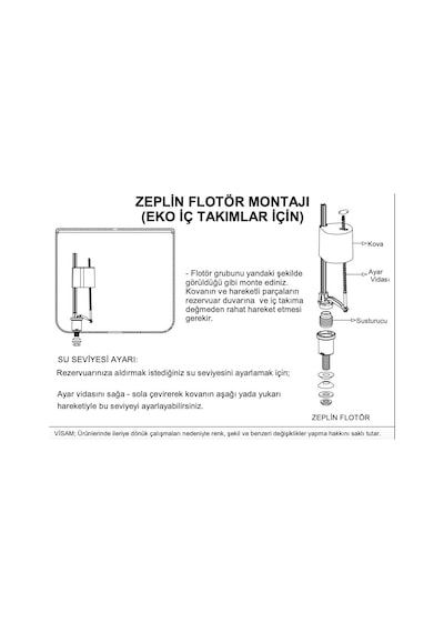 Visam Jumbo 609-001 Basmalı Rezervuar İç Takım Zeplin Flotörlü Kırmızı