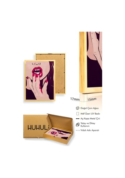 Doğal Ahşap Çerçeveli Pop Art Desenli Tablo - Kırmızı Tonlar Huhu2035