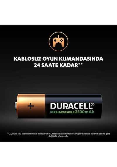 Duracell Şarj Edilebilir AA 2500 maH Pil 2'li Paket x 2 (4 Adet) - 50003941079772