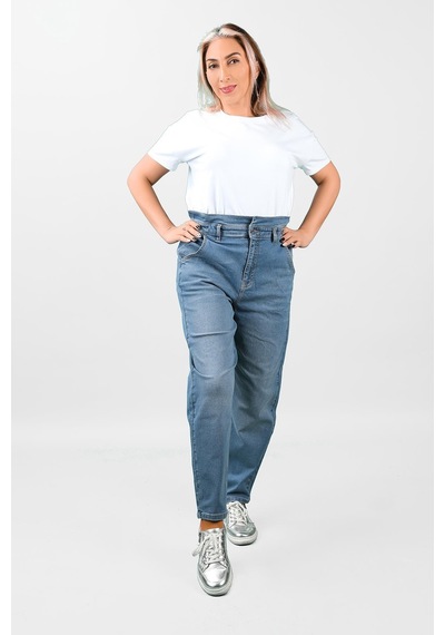Kadın Beli Lastikli Kot  Pantolon Mavi