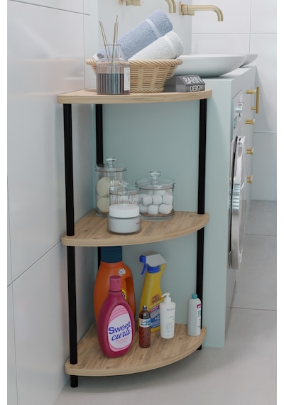 Kompakt 3 Katlı Köşe Raf Modern Çok Amaçlı Raf Banyo, Çamaşır Odası Düzenleyici Şık Köşe Ünitesi Atlantik Çam