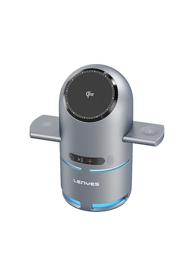 Lenyes Pw321 Qi2 Şarj Teknolojili Speaker Özellikli Telefon&saat&kulaklık 15w Kablosuz Şarj Gri