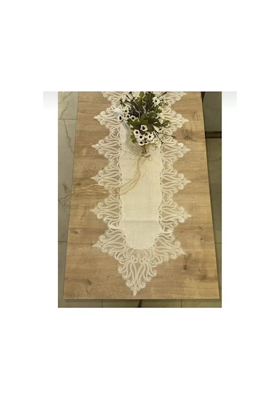 Salon Takımı 5 Parça Keten Masa Örtüsü Runner Seti Çeyizlik Gülseda Model No 896 Krem-krem Bzckh602 Çok Renkli