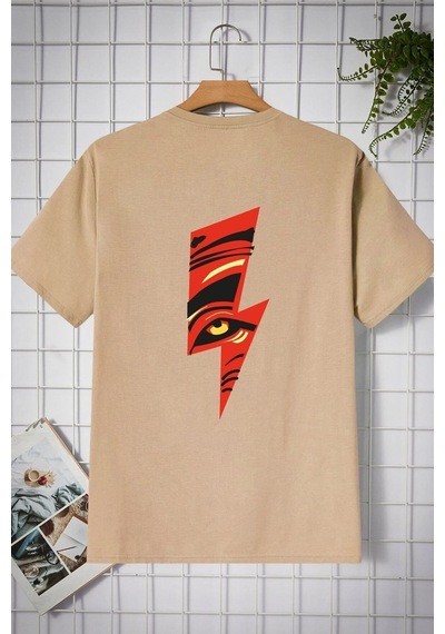 Flood Of Style Unisex Yıldırım Baskılı T-shirt Bej