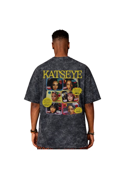 Sevbano Katseye Kpop Müzik Grubu Sırt Baskılı Unisex Oversize Eskitme Yık Siyah