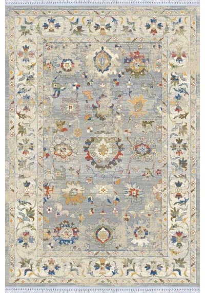 Gri Çerçeveli Dokuma Pamuk Tabanlı Kaymaz Kilim Klm193n11